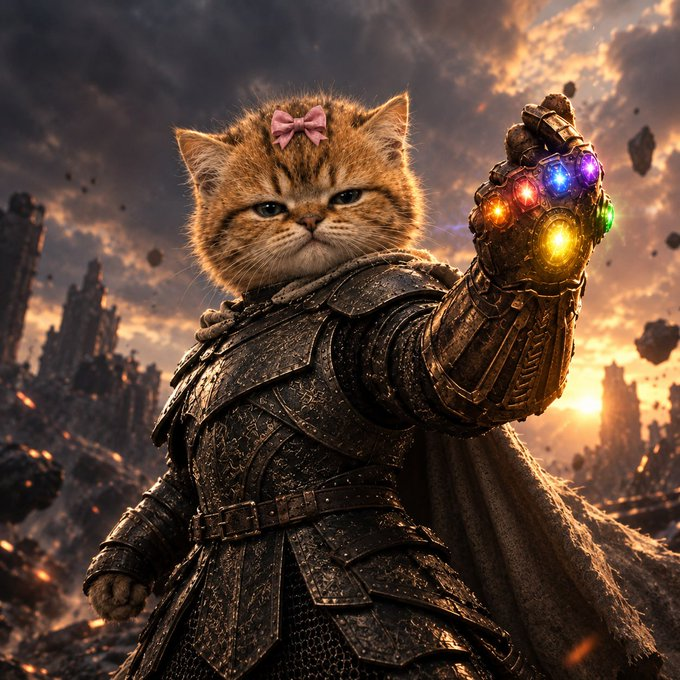Swordcat leads fellow armored cats into battle